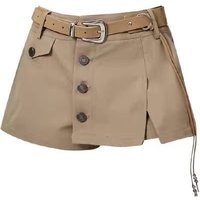 Retro Khaki Irregular Cargo Shorts Skirt Women 2026 Summer New Button Casual Low-rise Slim Culottes Mini Skirt