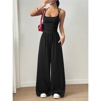 Sexy Backless Solid Jumpsuit Lady Fashion Sleeveless Spaghetti Strap V Neck High Waist Wide Leg Pants For Women Casual Holiday