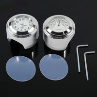 7/8" 1" Motorcycle Handlebar Mount Watch Dial Clock & Thermometer Temp White