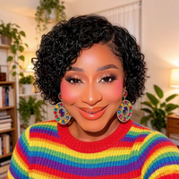 13x4x1 Lace Front Wigs Human Hair Short Curly Pixie Cut, Short Curly Human Hair Wigs for Women, Pre Plucked Bleached Knots Natur