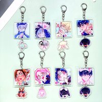1/8Pcs Anime Figures Alien Stage Acrylic Car Keychain Accessories Cute Bag Charm Keyring Funny Backpack Pendant Decoration Gifts