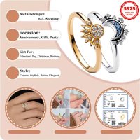 HOT 925 Silver Sun and Moon Couple Ring Set Sky Blue Sparkling Cubic Zircon Rings Promise Fine Jewelry Gifts for Valentines Day