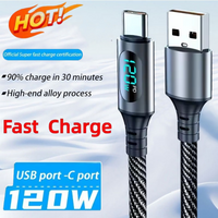 New 120W Type C LED Digital Display Charging Cable USB Fast Charge Data Cord Quick Charging Data Line For iPhone Samsung Redmi