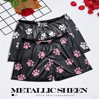 Men's Paw Print Glossy Satin Lounge Shorts Soft Comfortable Underwear 1 Piece Lightweight Breathable Casual Night Sleep Shorts