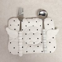 Cute Black and White Polka Dots Quilted Insulated Coaster Wings Cup Mat Fabric Clip Cotton Minimalist Desktop Decoration