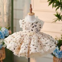 Dreamy Vow J739 Chic Pink Girl Dress Feather Sequined for Kids Wedding Birthday Party Holiday Princess Knee Length Ball Gown