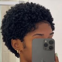 Black Curly Pixie Wigs Human Hair 100% Natural Realistic Pre Plucked And Tangle Free Full Machine Made For Women Curl Style