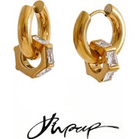Yhpup Stainless Steel Cubic Zirconia Drop Hoop Daily Earrings for All Occasions 18K Golden PVD Plated Popular Dainty Jewelry