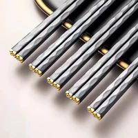 5Pairs Gold Flower Chopsticks Set Anti Slip Sushi Chopstick Durable Chinese Style Alloy Chopsticks Reusable Kitchen Dinnerware