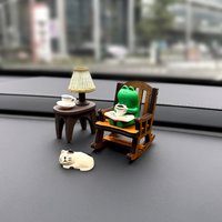 Cute Frog Rocking Chair Resin Mini Figurine DIY Handmade Ornament, Kawaii Desktop Home Decor, Car Ornament Dashboard Mini Toy