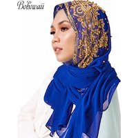 Muslimischen Chiffon Hijabs Schal Turban Gold Glitter Perlen Hijab für Frau Ramadan Foulard Musulmane Pour Femme Lange Kopftuch