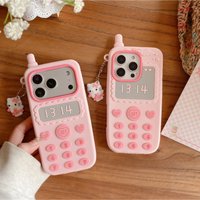 Cartoon Hello Kitty Pendant Telephone Phone Case For iPhone 17 16 15 14 13 12 Pro Max Plus 16 17E Shockproof Silicone Back Cover
