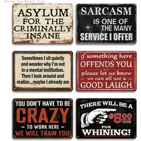 6 Pcs Warning Metal Tin Signs - Vintage Humorous Wall Art for Garage, Office , Bar Decor