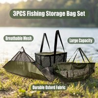 Hirisi 3-in-1 Fishing Storage Bag Set Weigh Sling Keepnet Oxford Fabric Breathable Carp Fishing Gear