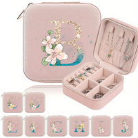 A-Z Alphabet Print Pink Travel Jewelry Organizer with Zipper Closure and Fabric Lining