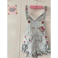 Japanese Cartoon Em Embroidery Denim One-piece Shorts Women Fashion Overalls Vintage All Match Jumpsuit Women Y2k Shorts