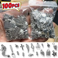 100pcs Vintage Metal Mixed DIY Charms Silver Color Bracelet Necklace Earring Pendant Set Accessories for Jewelry Making Findings