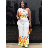 2 Piece Sets African Sets For Women New African Print Elastic Bazin Baggy Pants Rock Style Dashiki Famous Suit Lady Outfits