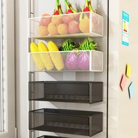 No-Drill Magnetic Storage Basket for Refrigerator Side, Kitchen Gap Organizer Rack for Seasoning Bottles & Sundries