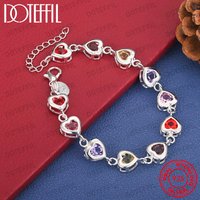 Charm 925 Sterling Silver 8 Inch Luxurious Heart Colored Zircon Bracelet Fashionable Women Party Wedding Jewelry