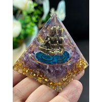 AliExpress NONE 1pc Pyramid Ornament Buddha Statue Gravel Resin, Composed of amethyst and gold leaf, Home Desktop Handmade Ornaments
