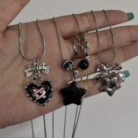 Goth Harajuku Cute Y2k Aesthetic Bowknot Pendant Beaded Snake Chain Rope Chain Necklace For Girl Choker Cool 90s Accessories