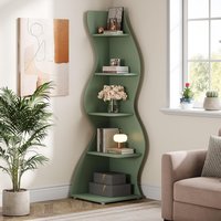 LITTLE TREE Wavy Corner Shelf, Modern 5-Tier Bookshelf with Curvy Shape, Unique Plant Stand Display Rack for Living Room