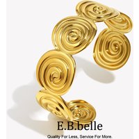 E.B.belle Stainless Steel Classic Style Oil-pressed Spiral Bracelet Tarnish Free 18K Gold Plated Jewelry For Women's Gift