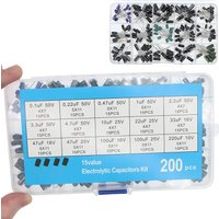 200PCS Electrolytic Capacitor Kit 15 Types Through-hole 0.1UF to 220UF 10V Range Durable Electronic Component Set 200pcs per Box