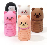 Cartoon Animal Foldable Silicone Pencil Case Animal Shape Desk Organizer Stationery Storage Bag Folding Pen Pouch Pencil Holder