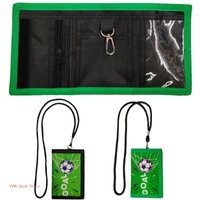 Kids Small Wallet for Boy Trifold Youth Wallet with Lanyard Zippered Coin Pocket Card Holders Football Pattern Purse