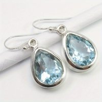 Exquisite Silver Color Sea Blue CZ Dangle Women's Earrings Water Droplet Party Daily Wear
