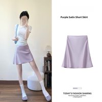 Pastel Purple Half-length Skirt Women's Summer Beautiful Dopaamine Skirt Flattering Shiny Wrap-around Short Skirt with