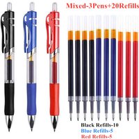 3 Gel Pens + 20 Refills 0.5mm Ballpoint Large Capacity Replaceable Refills Black Red Blue Ink Office School Supplies Stationery