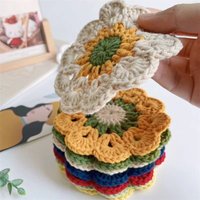3pcs Crochet Flower Coaster Hand-knitted Flower Round Coasters Heat Insulation Non-slip Table Mats Home Kitchen Decor