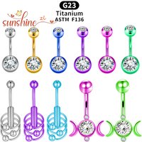 1PCS G23 Titanium VCH Piercing Jewelry with Three Rings Belly Button Ring Navel Piercing Jewelry Belly Rings for Women 14G