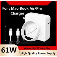 61W Mac Book USB C Laptop Charger For Macbook Air A2337 Macbook Pro A2338 A1706 A1708 M1 M2 Smart Chip USB C Power Adapter