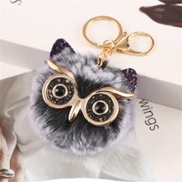 Cute Plush Big Eyes Owl Pendant Keychain Animal Metal Acrylic Sequin Keyring Bag Ornaments Cell Phone Car Charm Accessories Gift