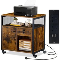 Industrial-Style Lockable Mobile Office Cabinet with Charging Station and Open Shelf