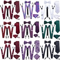 Fashion Men's Suspenders Adult Paisley Bowtie Handkerchief Cufflinks Necktie Sets Male Wedding Party Vintage Elastic Adjust