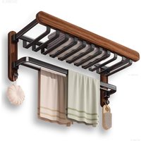 50/60cm Walnut Towel Rack Foldable Double-layer Solid Wood Bath Towel Rack with Hooks Hanger Storage Shelf Bathroom Accessories