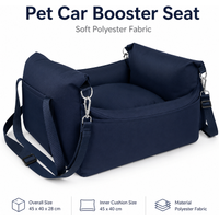 Pet Car Booster Seat for Small Dogs | Dark Blue Polyester Fabric | Removable Cushion & Safety Straps | Cozy Travel Bed