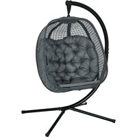 Outdoor Swing Chair with Thick Padded Cushion, Patio Hanging Chair with Metal Stand, Egg Chair with Foldable Basket, Dark Grey