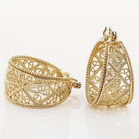 Women's Classic Fashionable Golden Plated Hand Carve Texture Hollow Hoop Earrings Exquisite Banquet Festival Jewelry Accessories