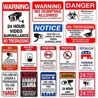 Metal Sign No Trespassing Tin Warning Sign 24 Hour Video Surveillance Property Poster Plate Yard Rigid Safety Sign