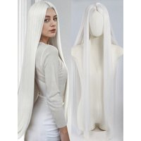 Women's center-parted natural straight white wig suitable for everyday wear and Easter or Halloween costumes Synthetic fiber wig