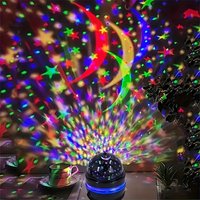 LED Night Light Starry Moon Projector Lamp USB Plug-in RGB Colorful Room Ambiance Lamp Auto-Rotating Kids Room Party Bar Decor
