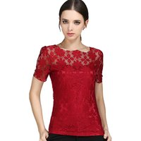 Summer Lace Women Blouse Shirt Casual Solid Hollow Clothing Top