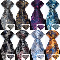 Luxury Mens Ties Floral Silver Purple Ties Paisley NeckTie Pocket Square Set Men Wedding Business Party 8CM Tie Accessories Gift