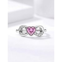 925 Sterling Silver Romantic Elegant Pink Love Heart Ring For Women Party Anniversary Daily Wear High Quality Fine Jewelry